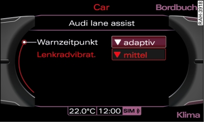 Display: Warnzeitpunkt und Lenkradvibration einstellen